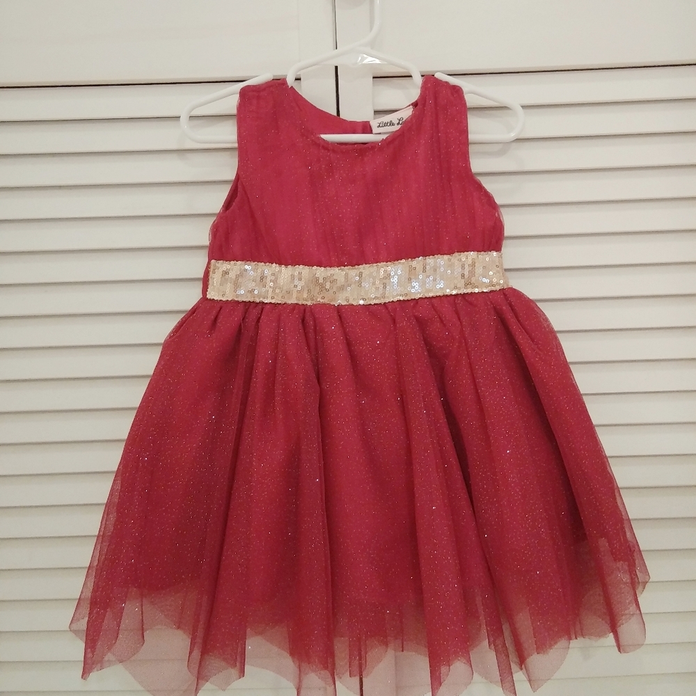 💜 Toddler girl 18 month cranberry & gold dress